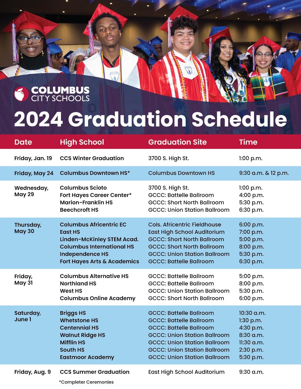 2024 Graduation Schedule